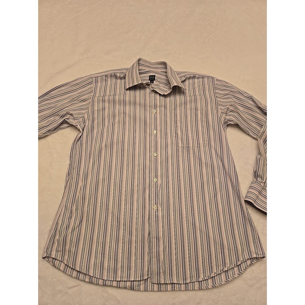 Ike Behar Men’s Button-Down Dress Shirt – Light Blue & White Striped – Size 16